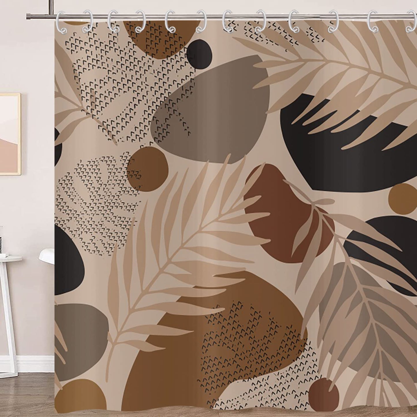 Hnmdmyi Boho Shower Curtain 180x180, Abstract Leaf Plant Brown Bathroom Curtains Mid Century Modern Minimalistic Geometric Aesthetic Art Waterproof
