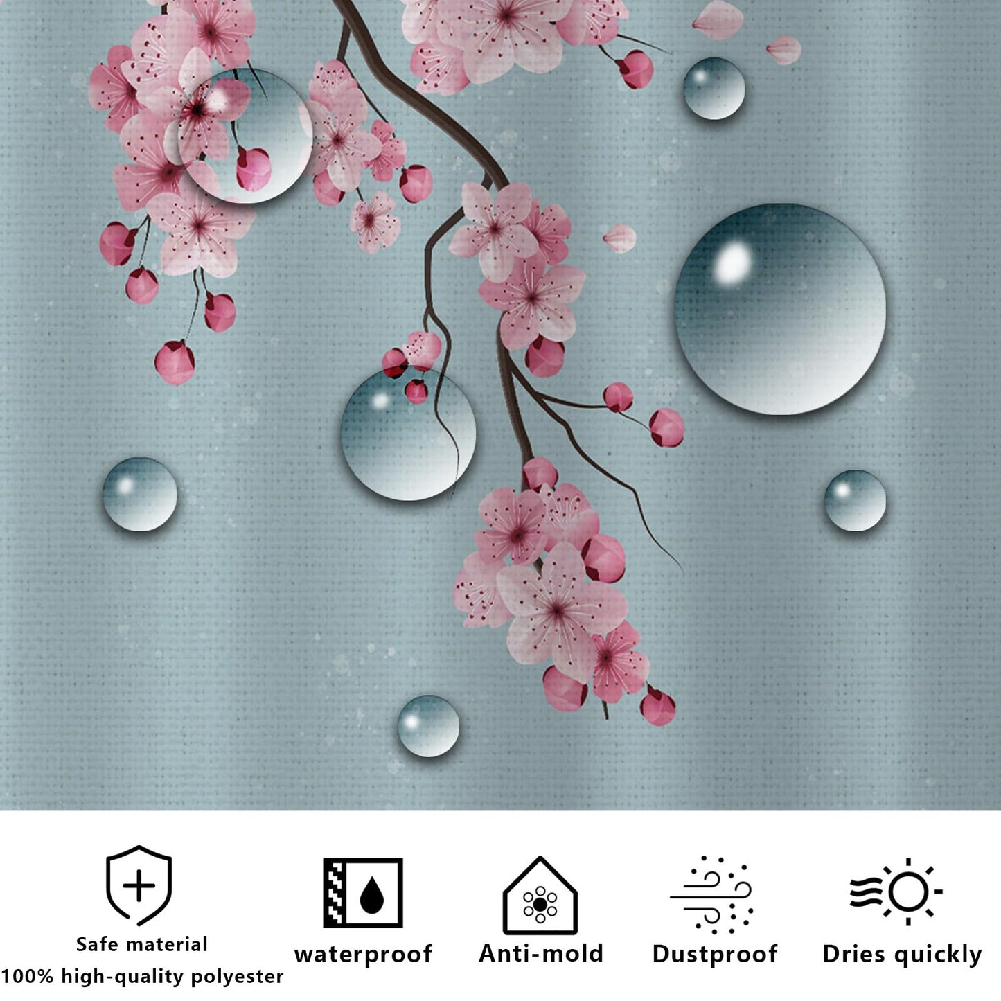 FAIRYGATE Shower Curtains for Bathroom Curtain Garden Floral Flowers Plants Waterproof Mould Proof Resistant Washable Polyester with Hooks Bath Wet