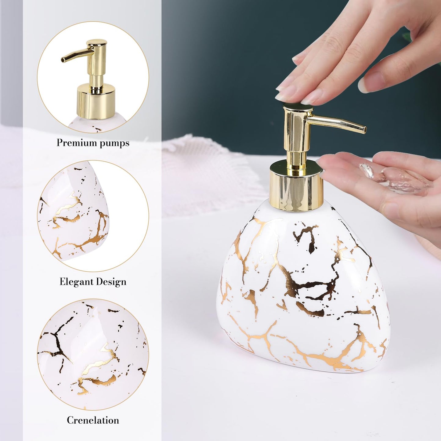 XYQXYQ Ceramics White Bathroom Accessories Set,Gold Marble Look Bathroom Decor,Modern 6 Piece Bathroom Accessory Set,Complete with Soap