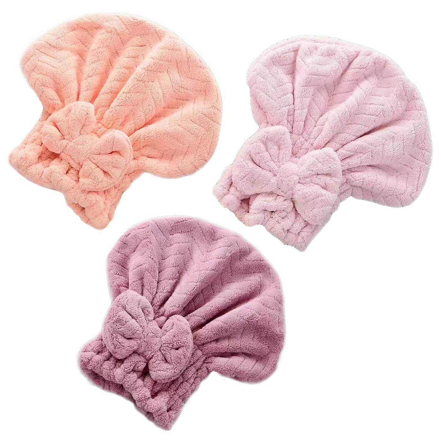 DKDDSSS 3 Pack Microfiber Hair Drying Towels, Hair Drying Cap, With Bow-Knot Shower Cap, Super Absorbent