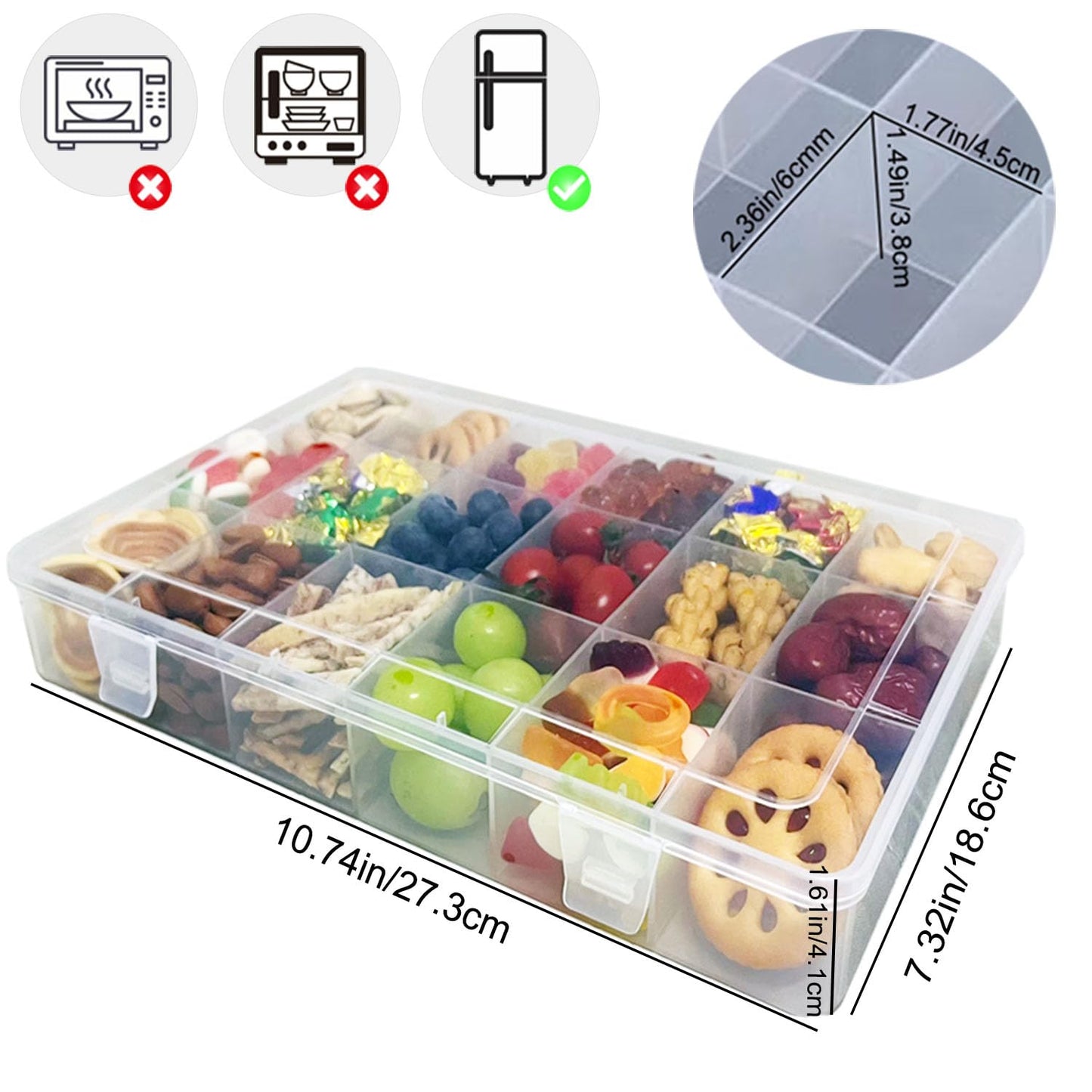LAifu Snack Box with Compartments -18 Grids Multi Snackle Trays for Travel Plane, Plastic Organizer Box for Craft, Seeds