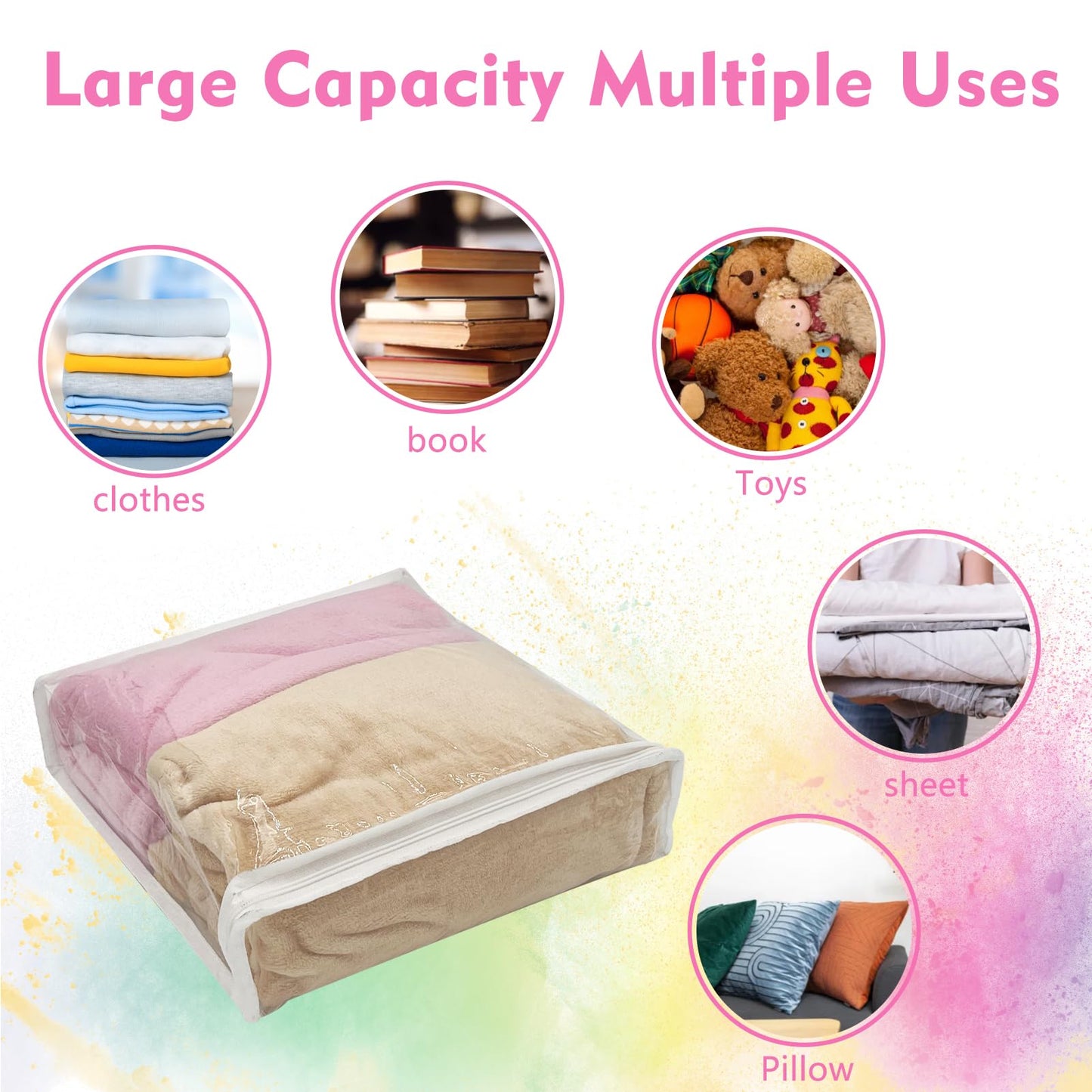 20 Pcs Clear Vinyl Zippered Sweater Storage Bags with Zipper Plastic Organizer,26 x 26 x 6 cm Storage for Clothing Blankets Sheet Linen Bed Cube