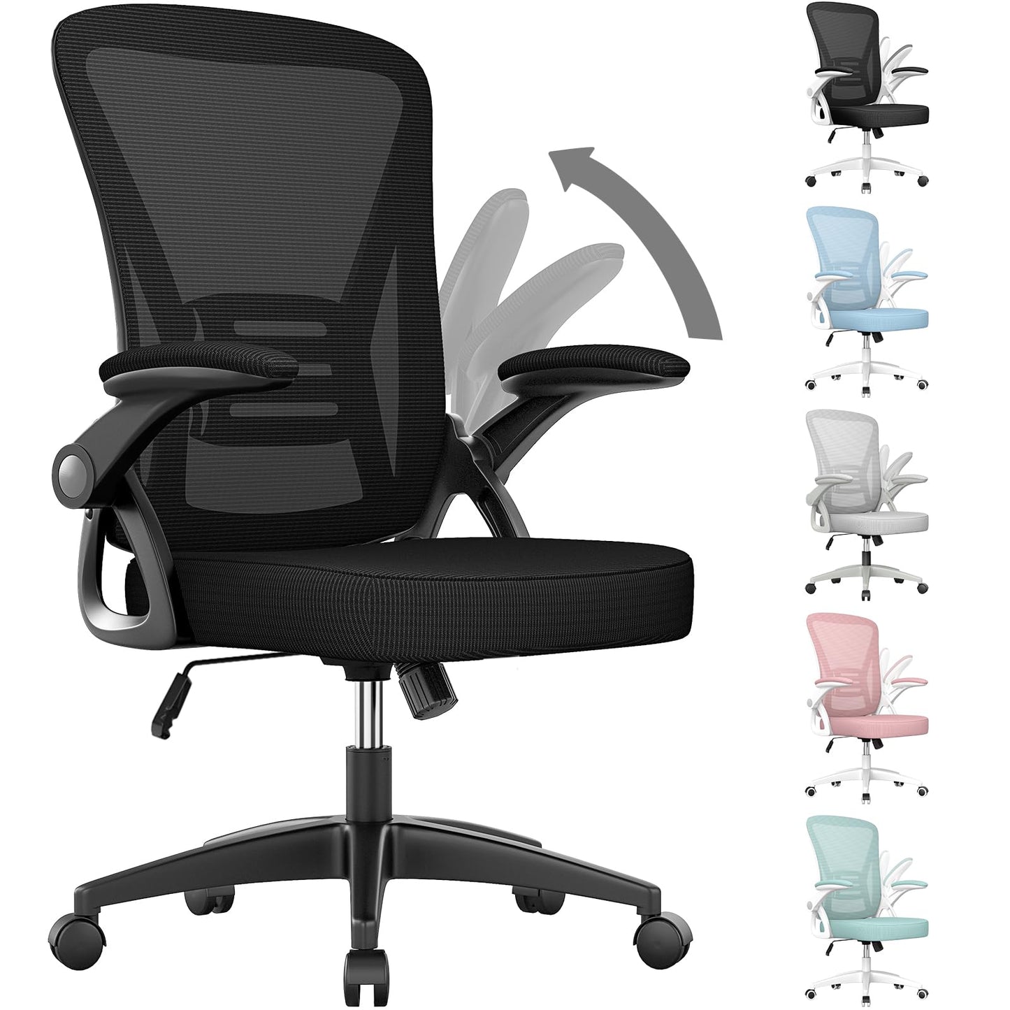 naspaluro Office Chair Ergonomic Desk with 90° Flip-up Armrest Lumbar Support, Height Adjustable Chair