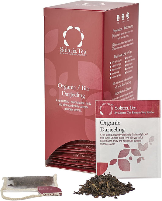 Solaris Tea - Organic Darjeeling Tea | 100% Organic Whole Leaf Tea | Certified Vegan | 40x Biodegradable Stitched Teabags, (1 x 60 g)