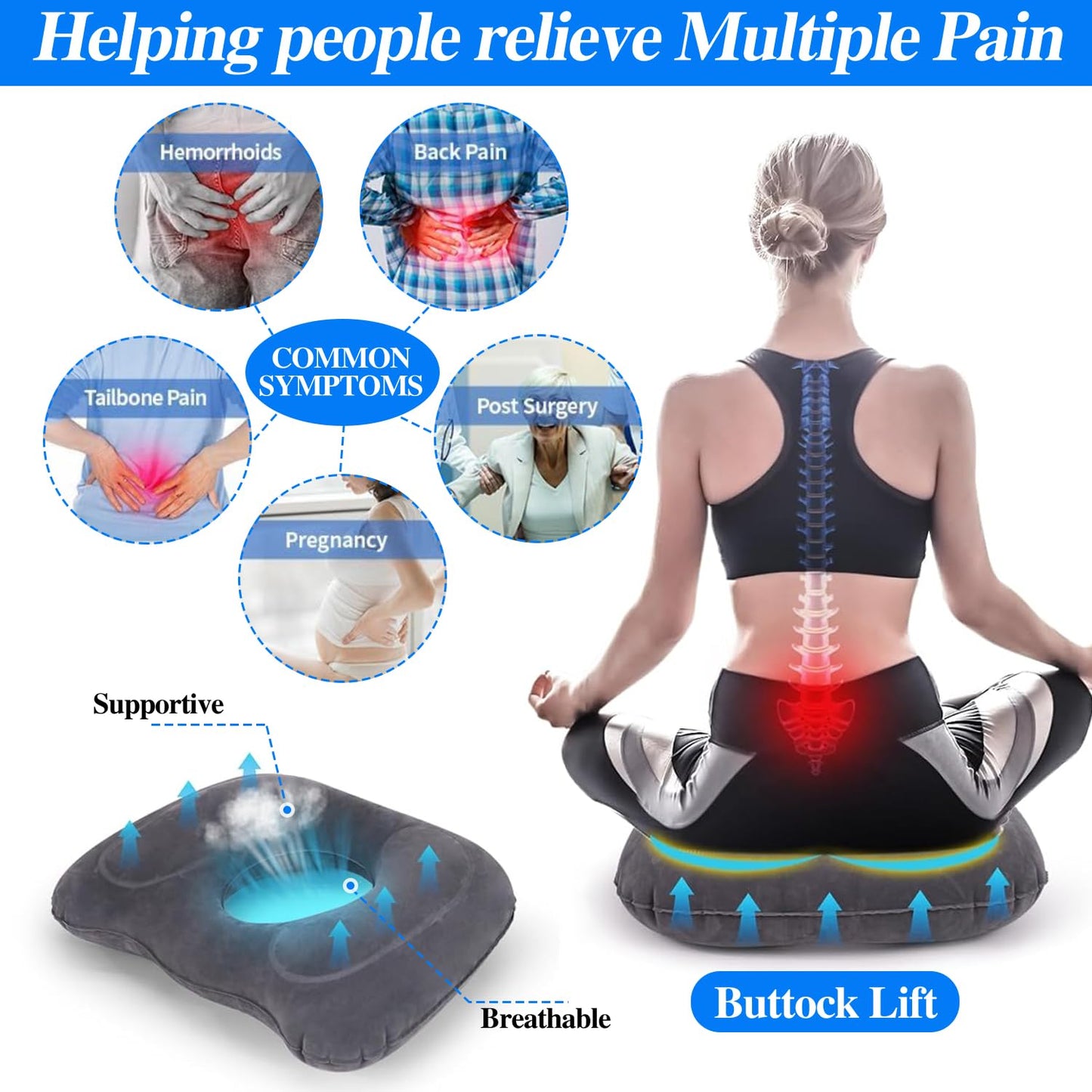 Crilemonis Inflatable Donut Cushion for Tailbone Relief, Portable Hemorrhoid Pillow with Ergonomic Design for Sciatica and Postpartum Support