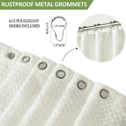 FY&XZH Heavy-Duty Waffle Weave Shower Curtain with Stainless Steel Hooks, Thick Fabric for Bathroom, Hotel, Spa & Salon-275 x 183cm Beige
