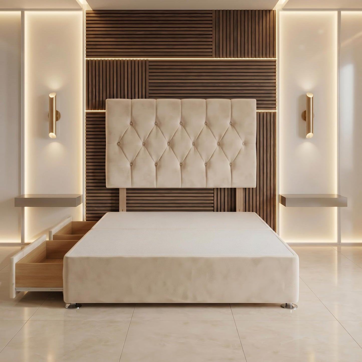 Bed Centre Ziggy Plush Single Divan Base 30" Headboard, Ivory, 0 Draw