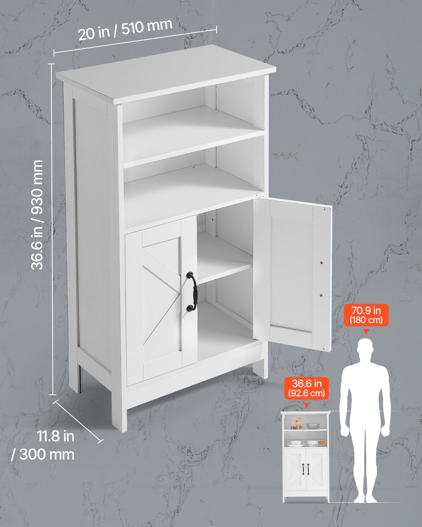 VEVOR Bathroom Floor Cabinet, 4-Tier, Wooden Storage Organizer with 2 Doors and Adjustable Shelf
