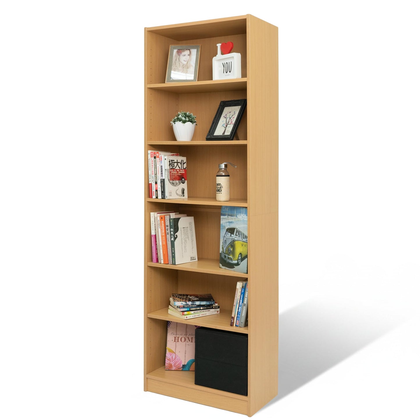 Absolute Deal Beech Tall Bookcase 6 Tier Free Standing Adjustable Shelf