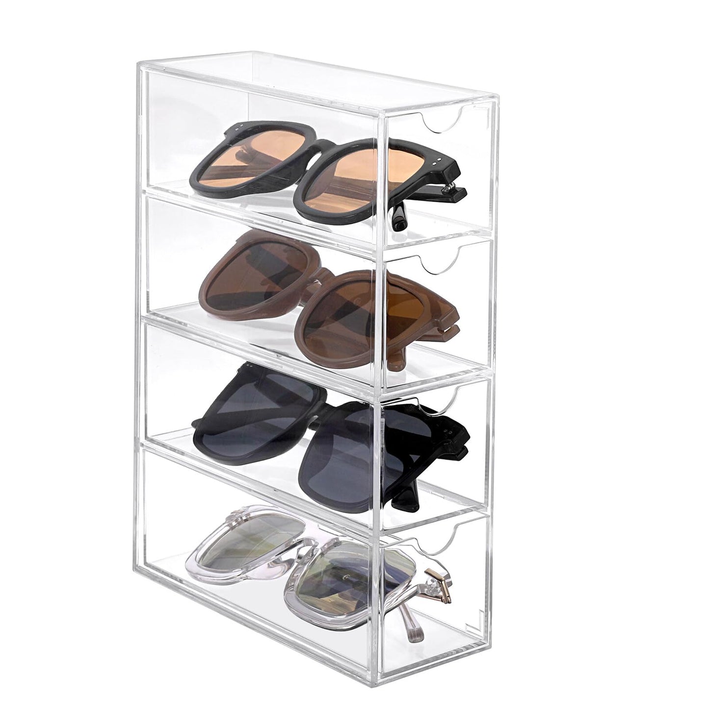 TOLIDA Clear Acrylic Sunglasses Organiser, 4 Slots Display Storage Drawer