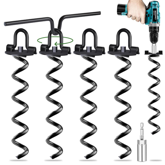 Ground Anchor, Metal Trampoline Anchor Use with Drill, Heavy Duty Earth Anchors for Camping Tents, Sheds, Trampoline, Swings, Pack of 4