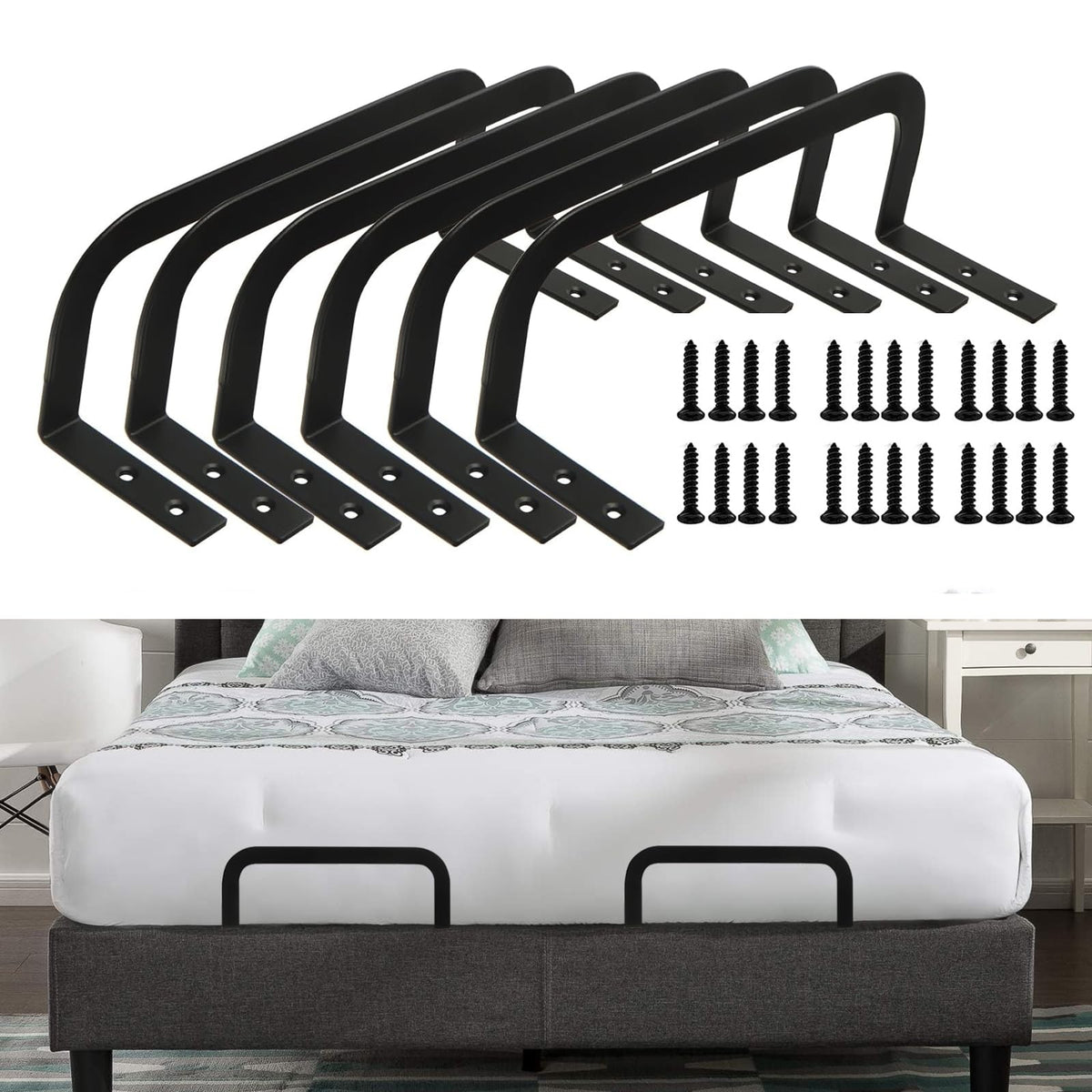 ANTEISI Mattress Stoppers to Prevent Sliding, Set of 6, Black, with Screws