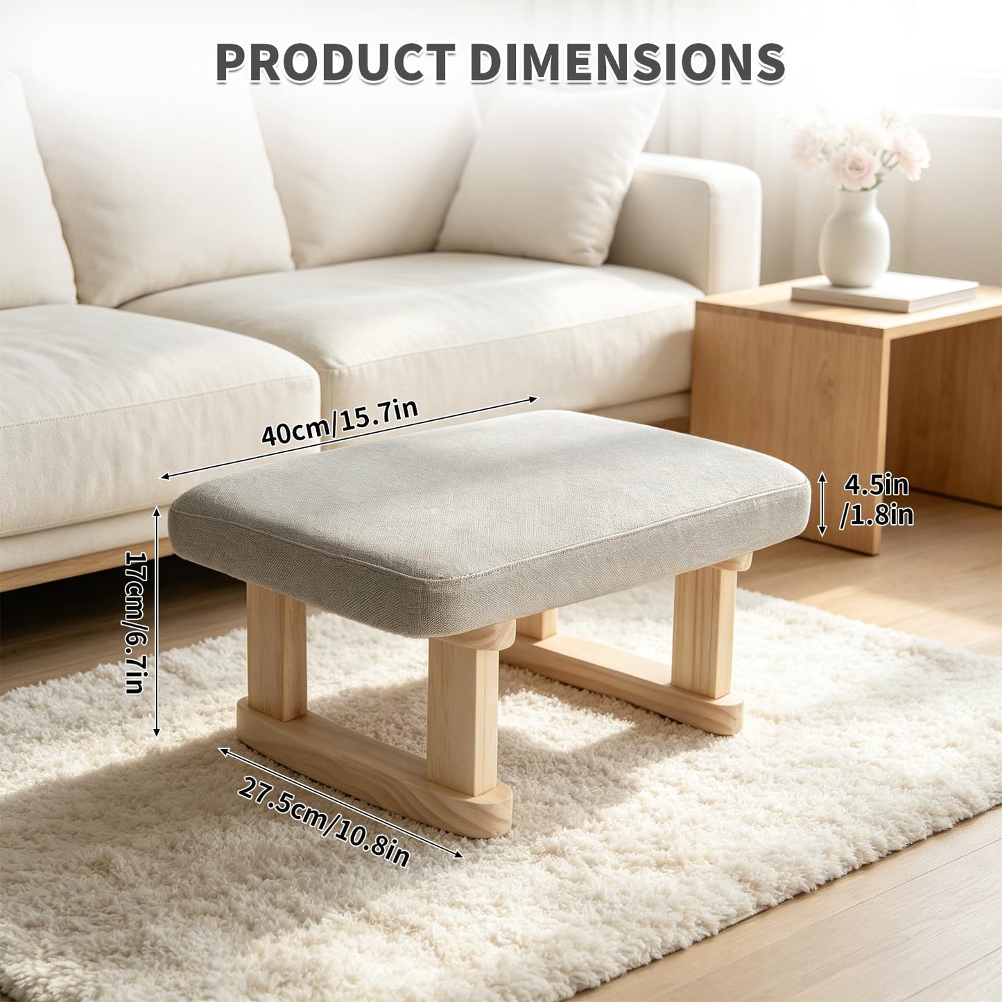 Margolongte Foot Stool, Pouffe Footstool with Removable Cover, Linen Fabric Small Footstool with Cushion