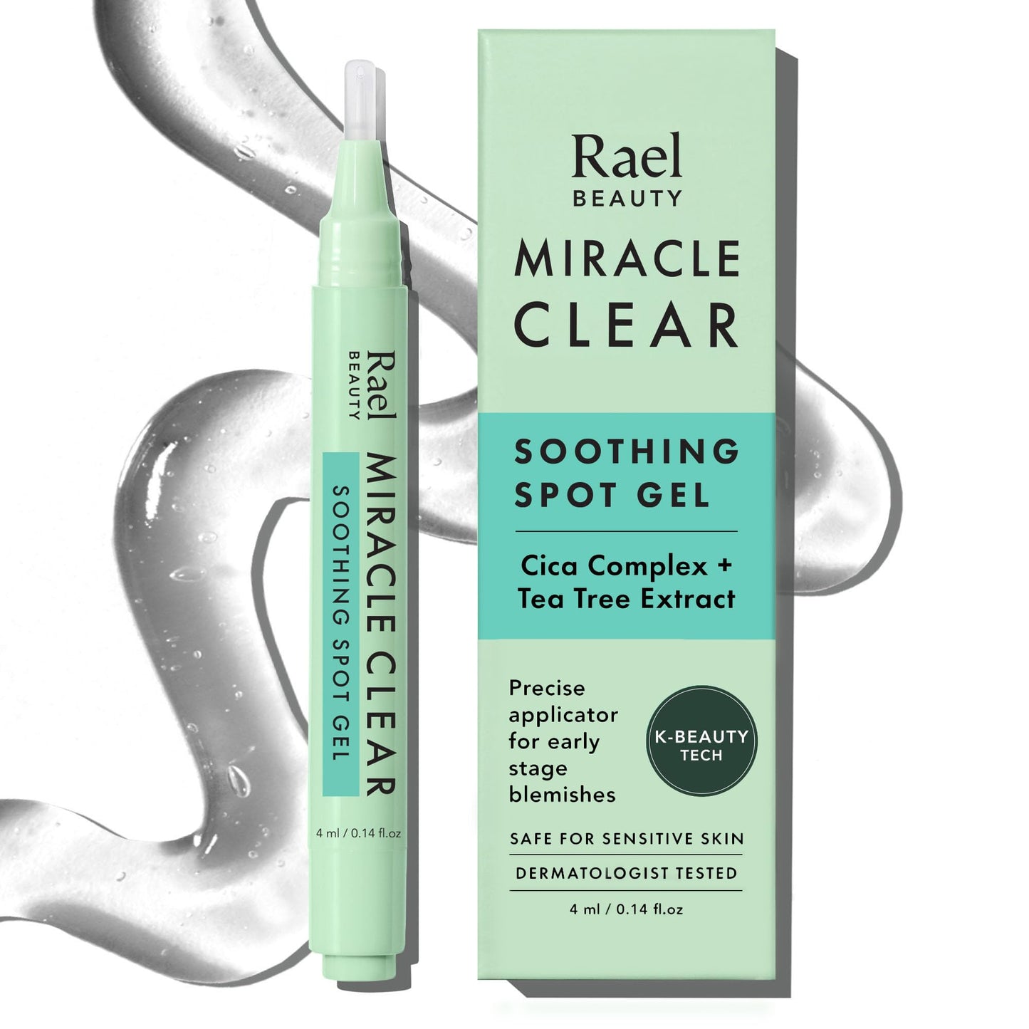 Rael Miracle Clear Soothing Spot Gel Pen - Korean Skincare, with Tea Tree, Centella, Succinic Acid, For Early Stage Acne Pimples Spot Treatment,