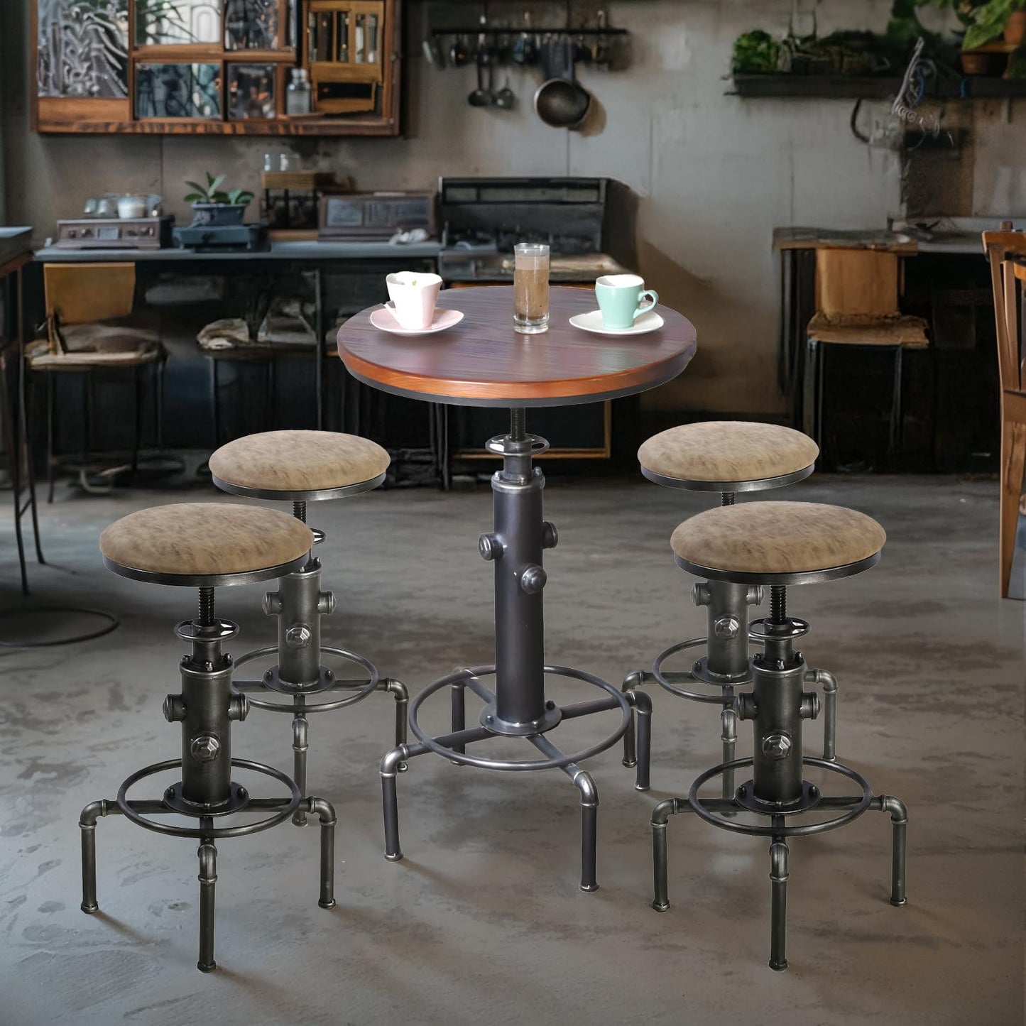 Topower Industrial Bar Table 31.5-41.3" Adjustable Pub Table Kitchen Dining Coffee Bistro Table Silver