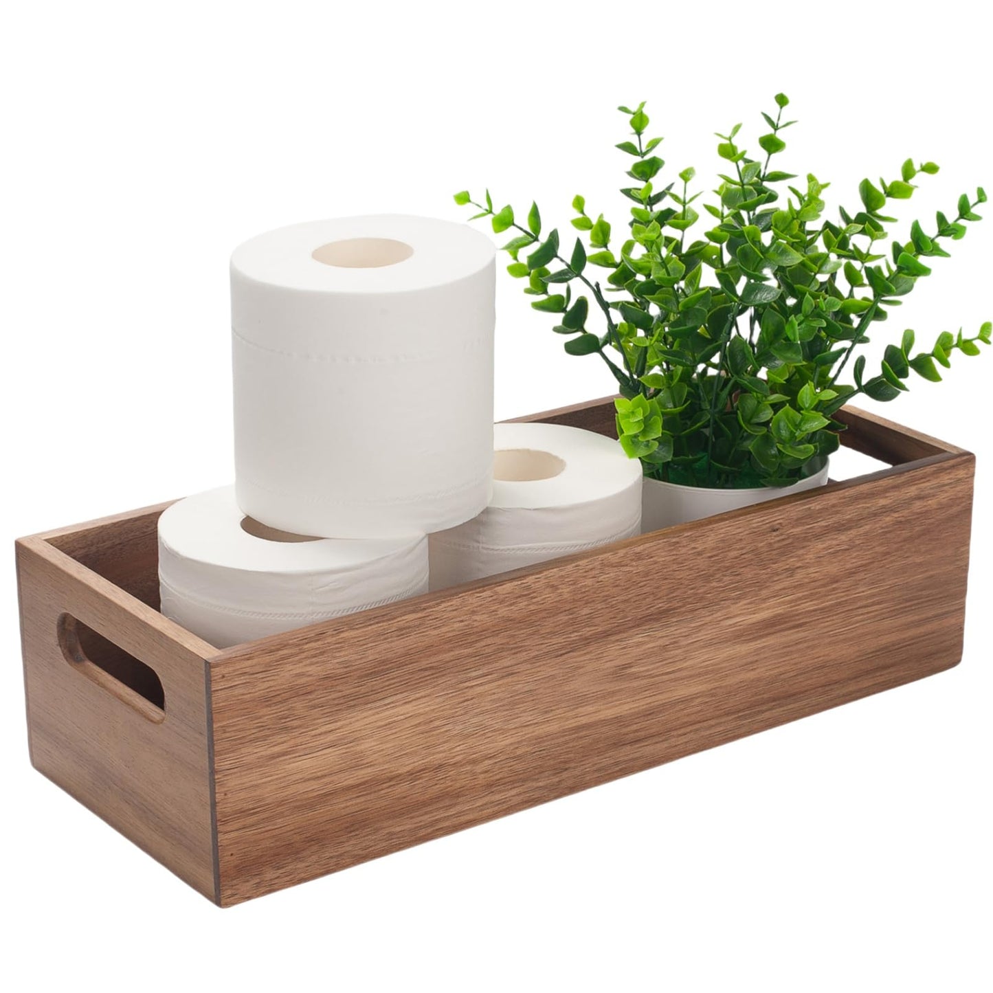 Toilet Tank Basket, Toilet Paper Basket for Back of Toilet Tank Top, Wood Bathroom Storage Basket for Organizing and Decor (38 x 15 x 10 cm)