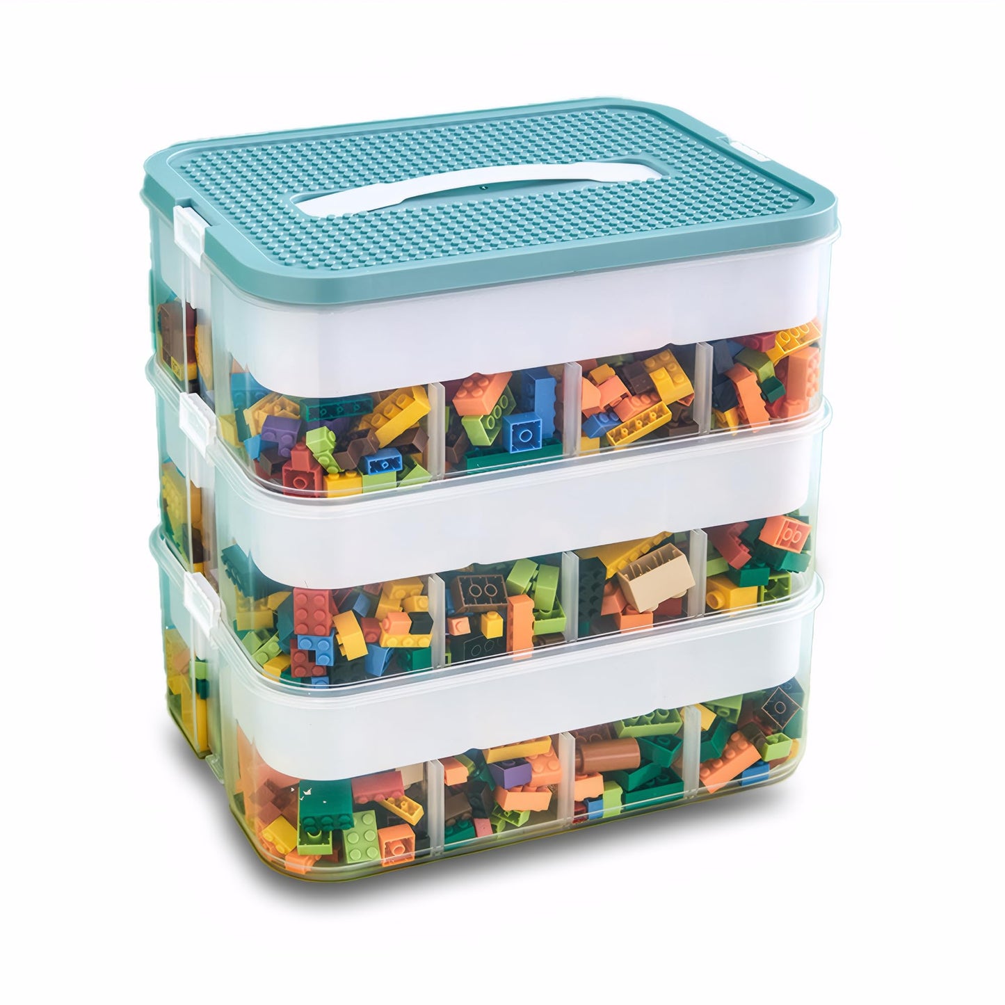 Storage Boxes,Transparent Toy Box Organizer,Stackable Lego Storage Boxes with Lid,Handle,Plastic Multi Compartments Container Chest Case for Storing
