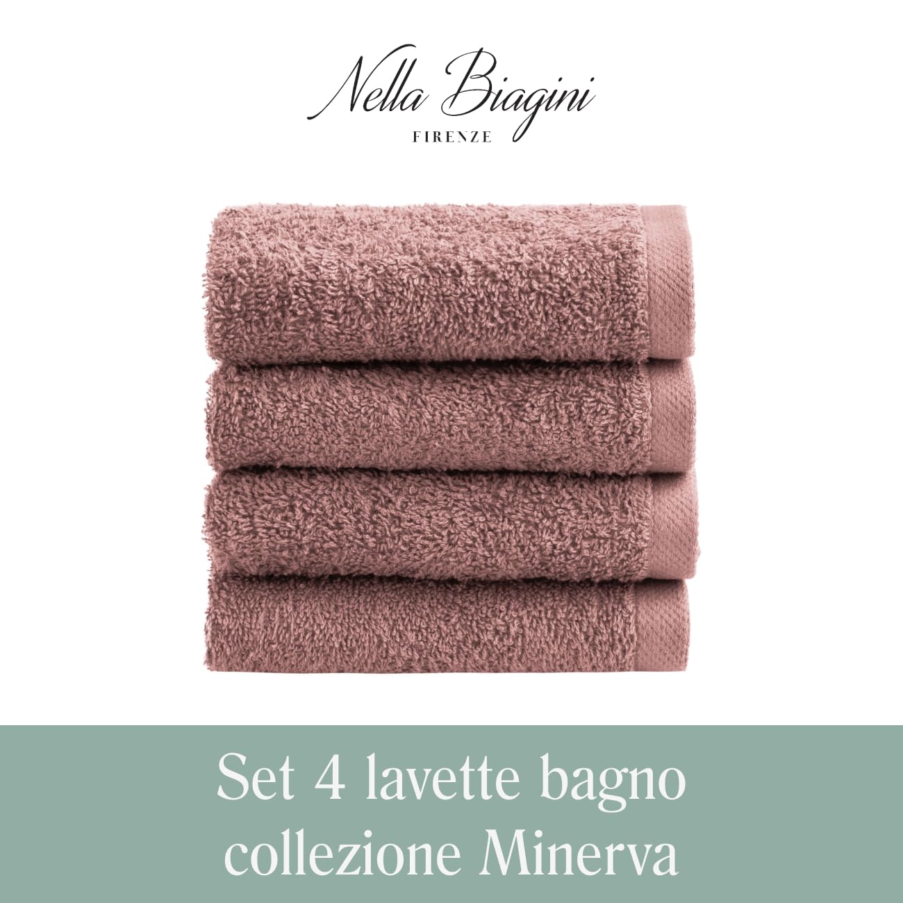 NELLA BIAGINI Minerva Bath Towels 30 x 30 cm, Set of 4, 100% Pure Terry Cotton, 420 g/m², Soft, Absorbent, Practical, Durable, Solid Colour