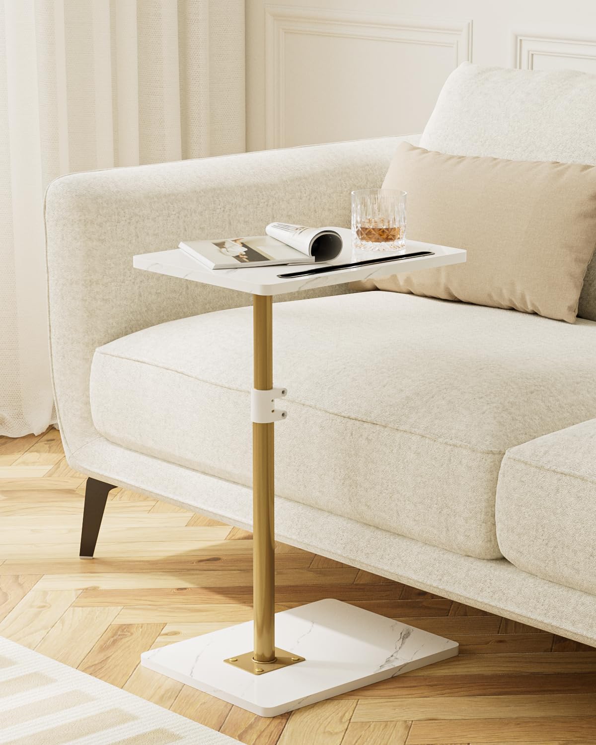 HEYZOEY C-Shaped Side Table Adjustable, 360° Swivel Sofa End Table, 40x30x45-83cm, Small Coffee Table, Bedside Table for Living Room, Bedroom