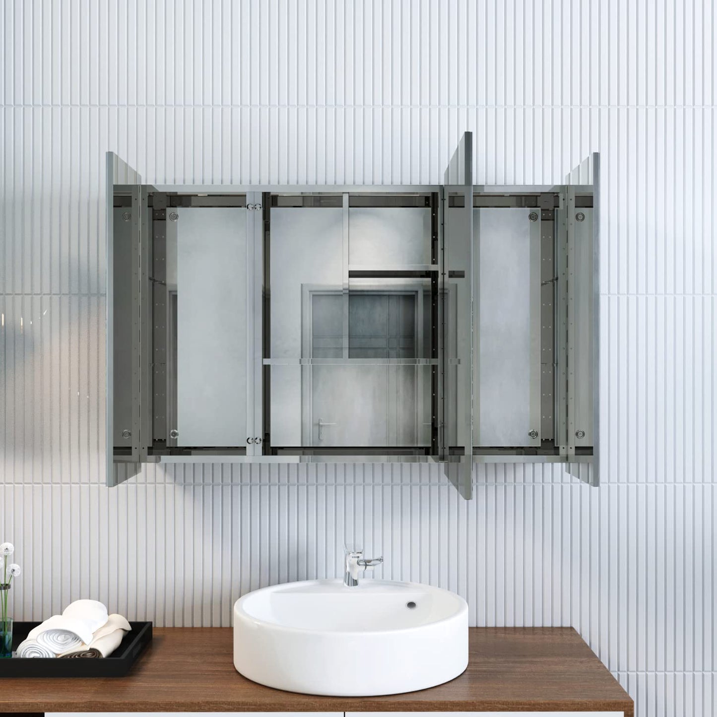 ELEGANT Triple Door Bathroom Mirror Cabinet, Stainless Steel, 600 x 900mm