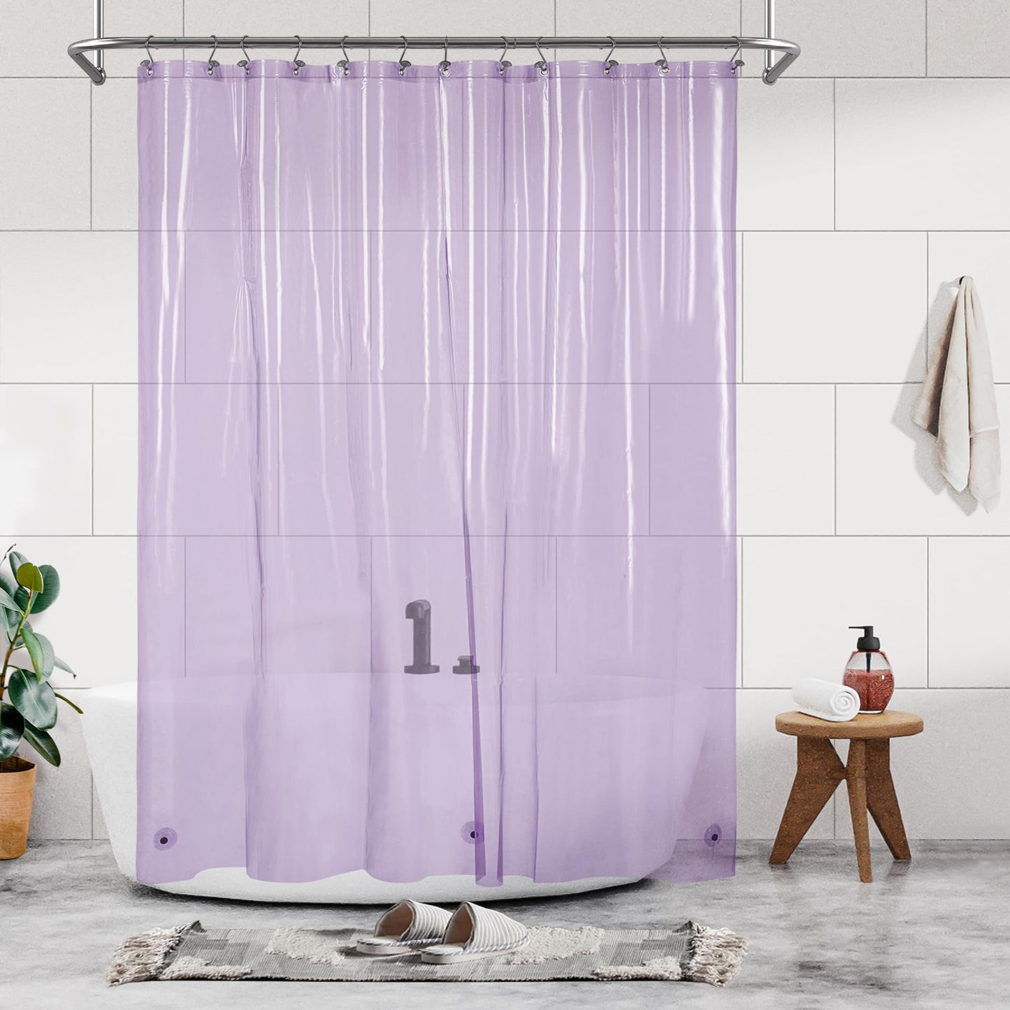 Shower Curtain Liner - Premium Clear Lavender PEVA Shower Liner with 3 Magnets and Metal Grommets