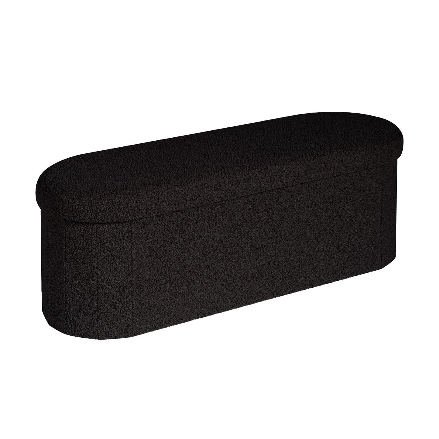 PINPLUS Foldable Oval Ottoman Storage Bench, Black, 110x38x38 cm