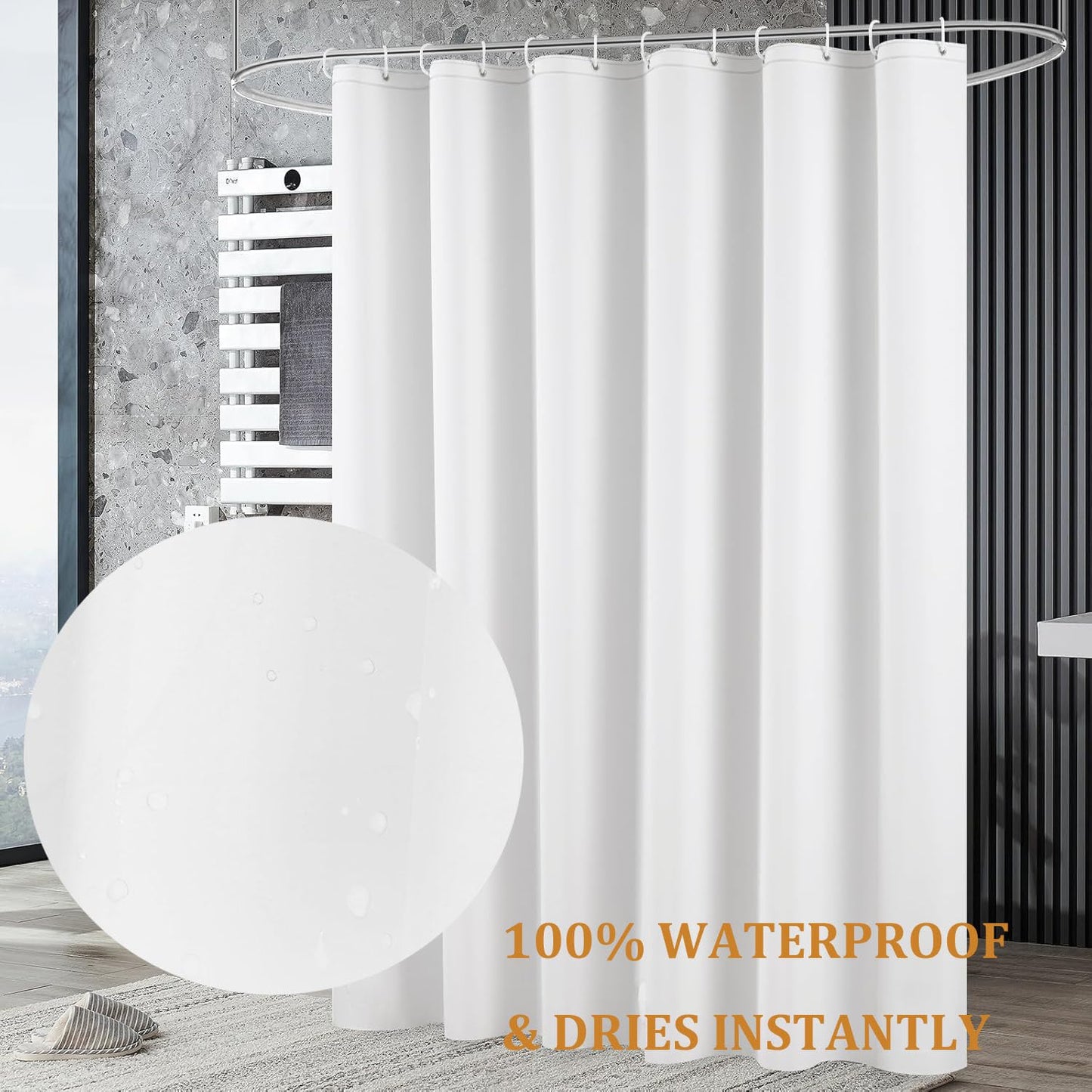 qisheng Shower Curtain for Bathroom - Mould and Mildew Resistant - White, 180 x 180 cm (71 x 71 Inch) 100% PEVA