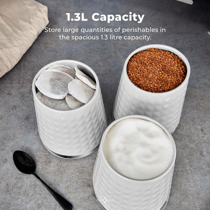 Tower T826207WHT Set of 3 Canisters, Stainless Steel, White