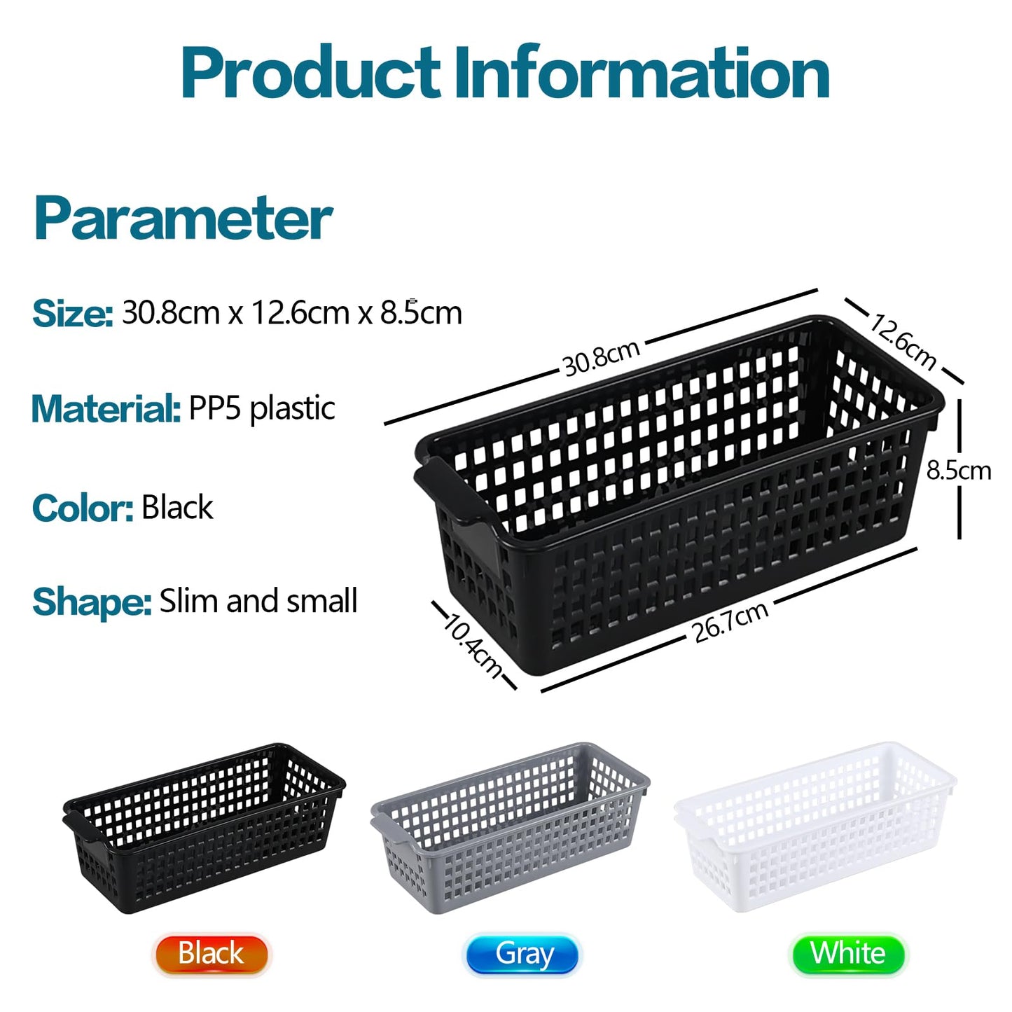 Hayixia 12 Pack Small Storage Baskets for Small Items, Slim Plastic Organising Baskets, Black