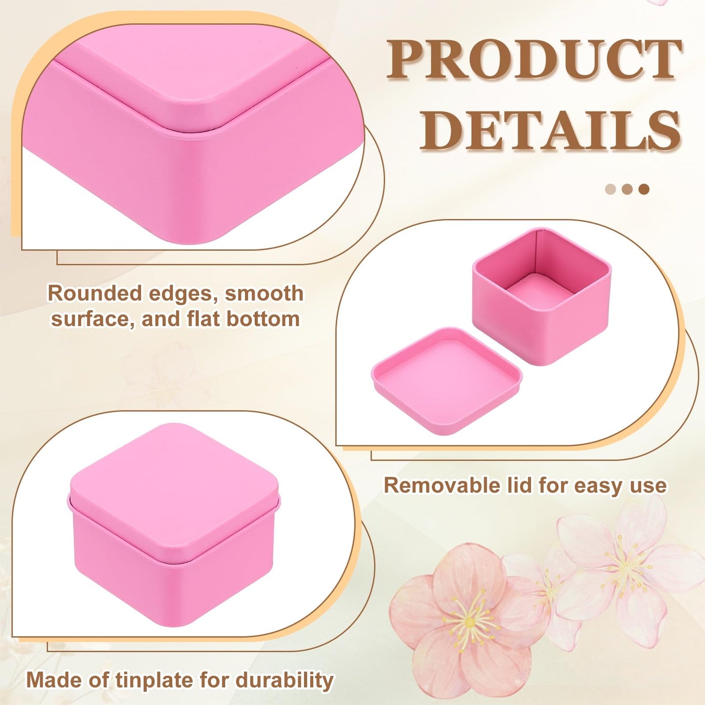 sourcing map 2Pcs Metal Tin Box, 2.4x1.5 Square Empty Tinplate Containers with Lid Portable Storage Box Candy Jars for Valentine's Day