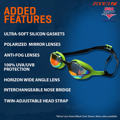 ZONE3 Volare Streamline Racing Swim Goggles (Mirror Lens - Green/Black)?