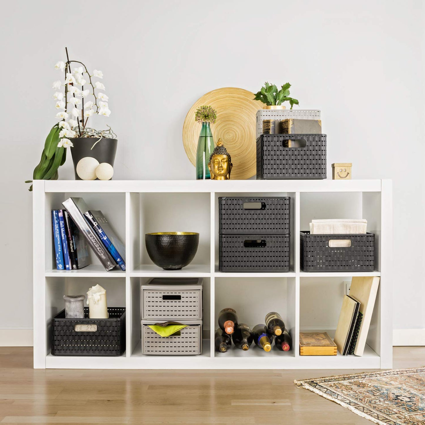 Rotho, Country, Drawer box 8.3 l in rattan-look, Plastic (PP) BPA-free, cappuccino, klein/8,3l (35,0 x 26,0 x 14,5 cm)