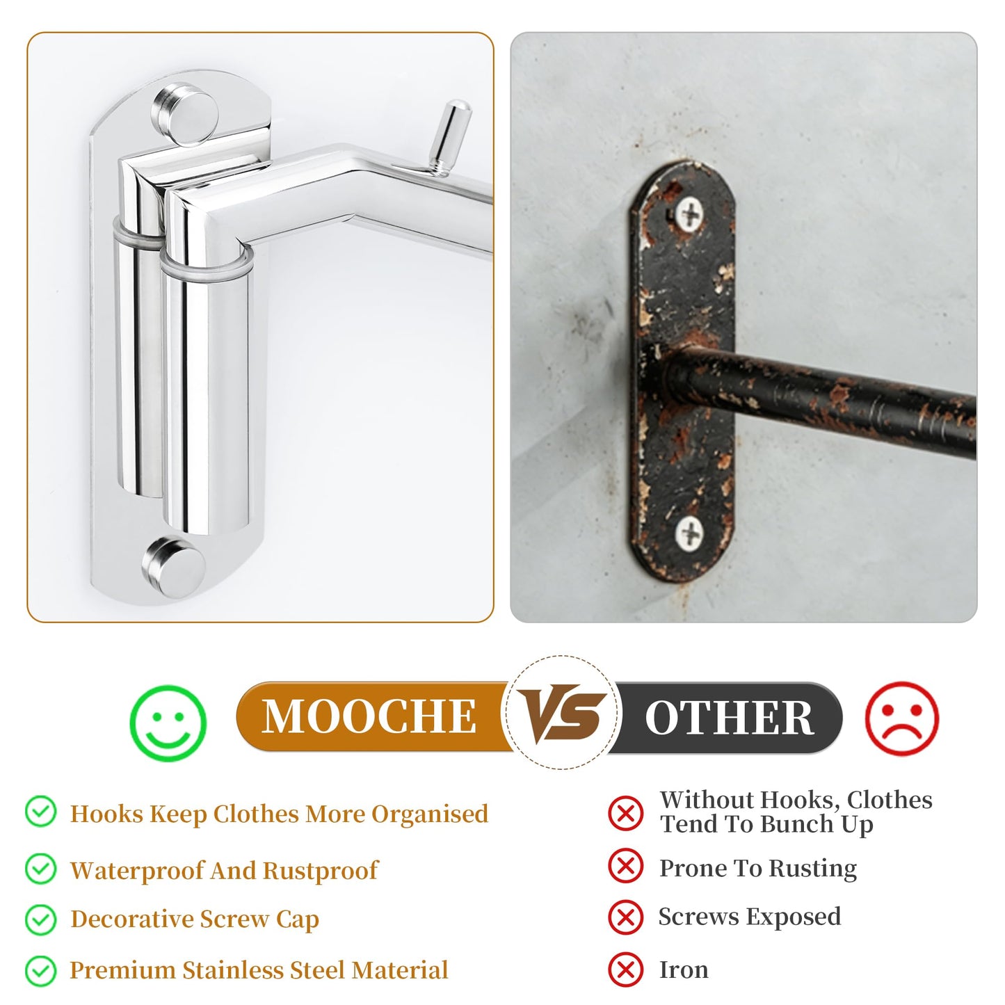 Mooche Wall Mounted Coat Rack Chrome, Swivel Clothes Rail, 27CM