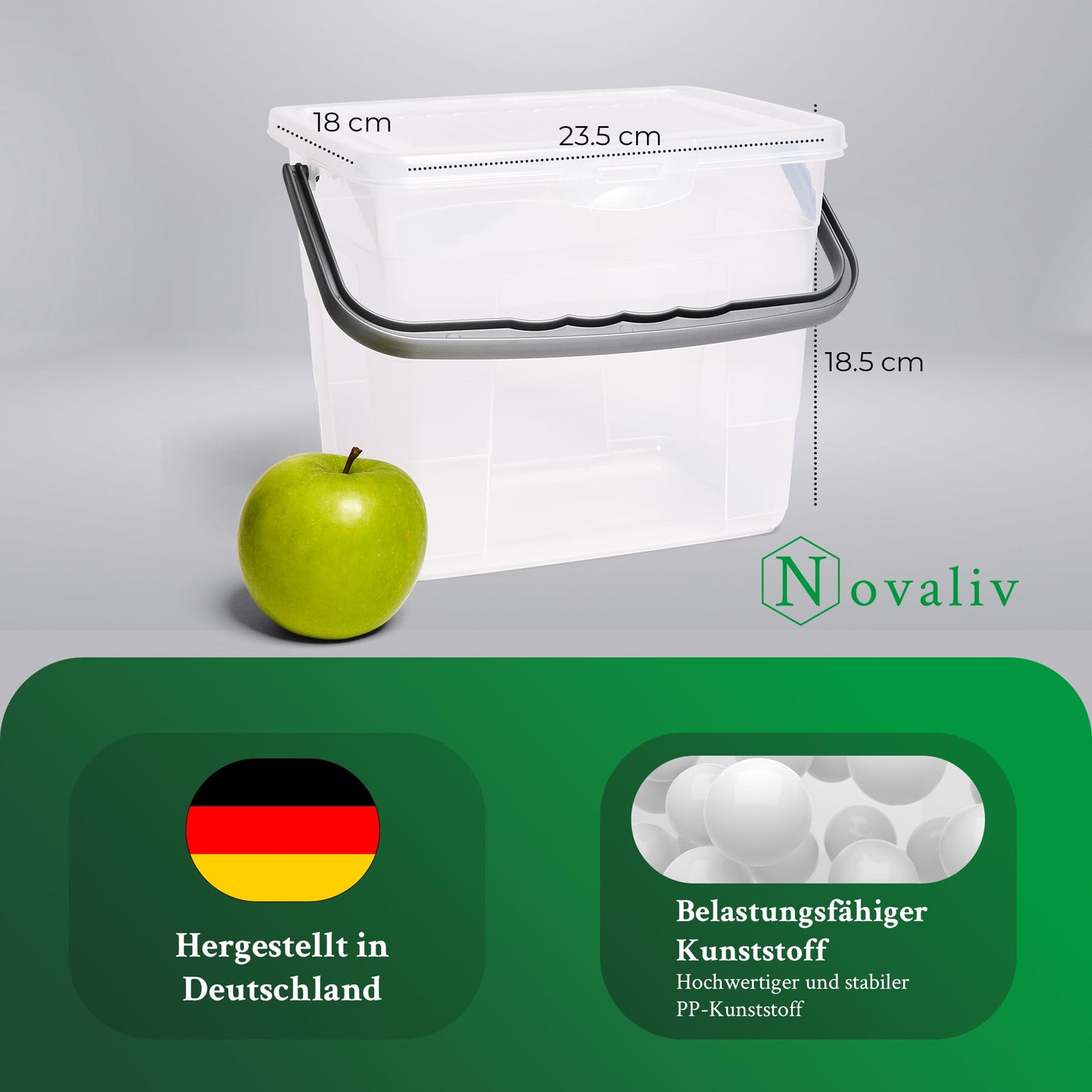 Novaliv Detergent Box with Lid 4 Litres I Transparent I 23.5 x 18 x 18.5 cm I Box Washing Powder Storage Box with Handle Detergent Storage Detergent