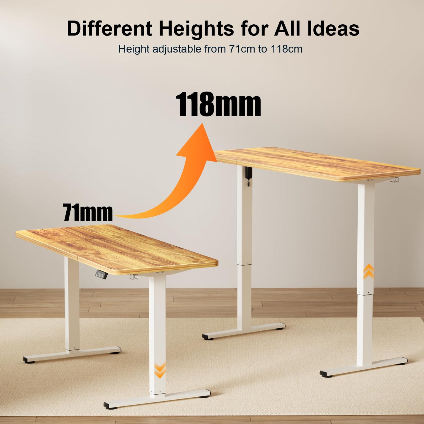 ERGOMAKER Electric Standing Desk 140x60cm, 2 Memory Heights, Light Brown