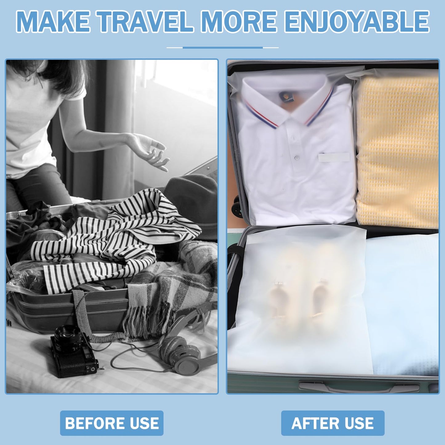 40 Pcs Clear Storage Bags, Reusable Travel Clothes Bags, 50*40CM+40*30CM