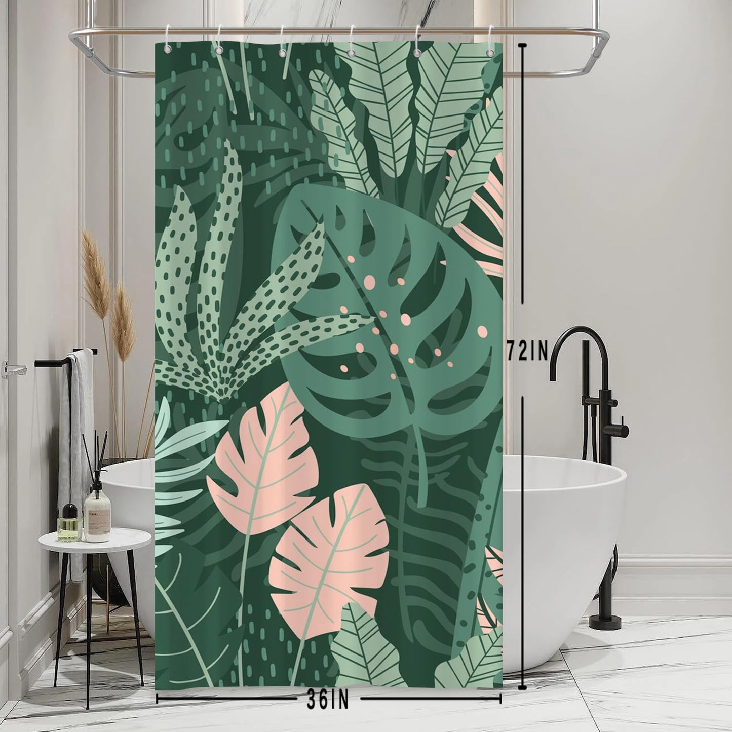 Bovlleetd Single Stall Shower Curtain Green Botanical Tropical Palm Leaves Patterned Shower Curtain for Bathroom Art Polka Dot Decor Waterproof