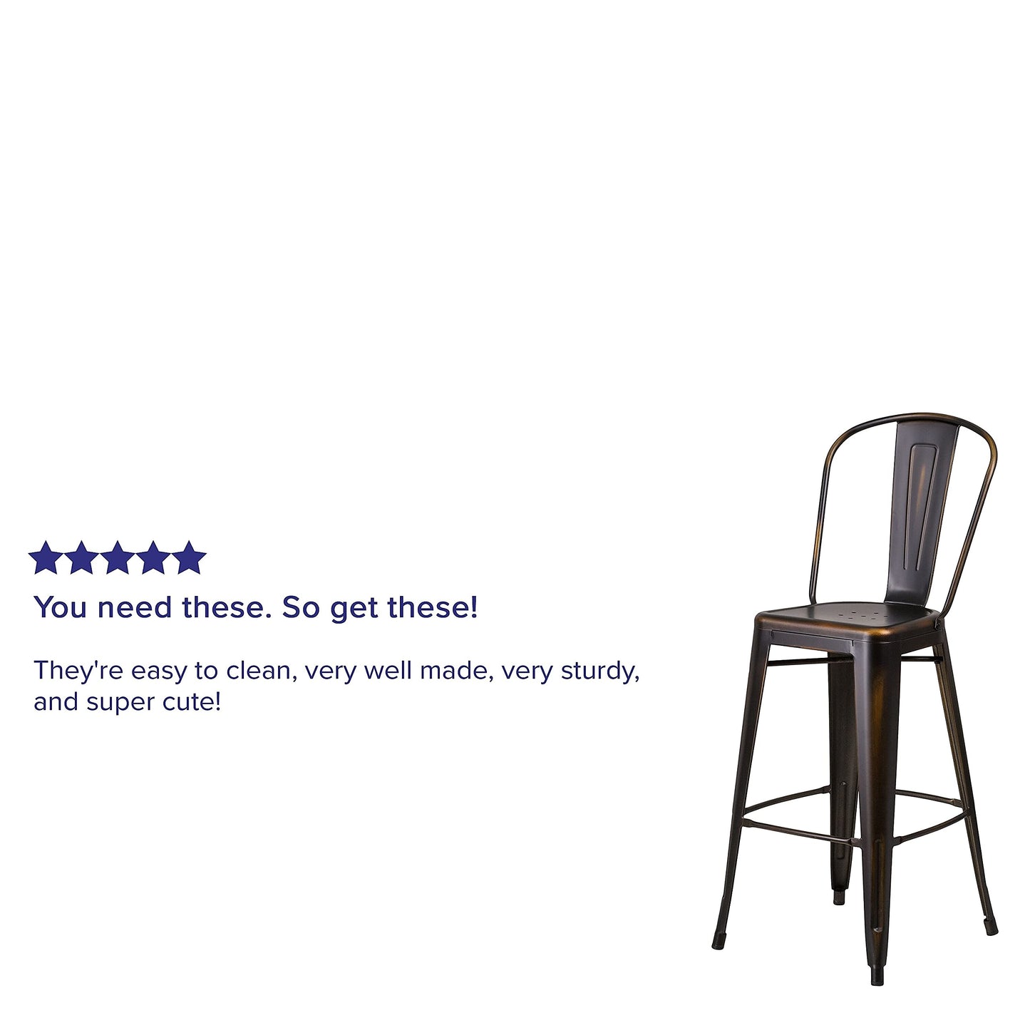 Flash Furniture Blake Commercial Grade 4 Pack 30" High Distressed Copper Metal Indoor-Outdoor Barstool with Back