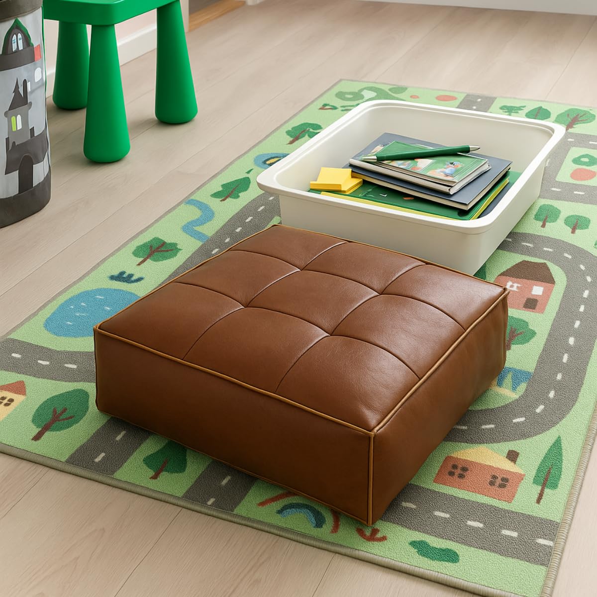 MLUPODY PU Leather Floor Cushion Cover - Seat Cushion Cover for Self-Filling - 45 x 45 x 15 cm, Brown
