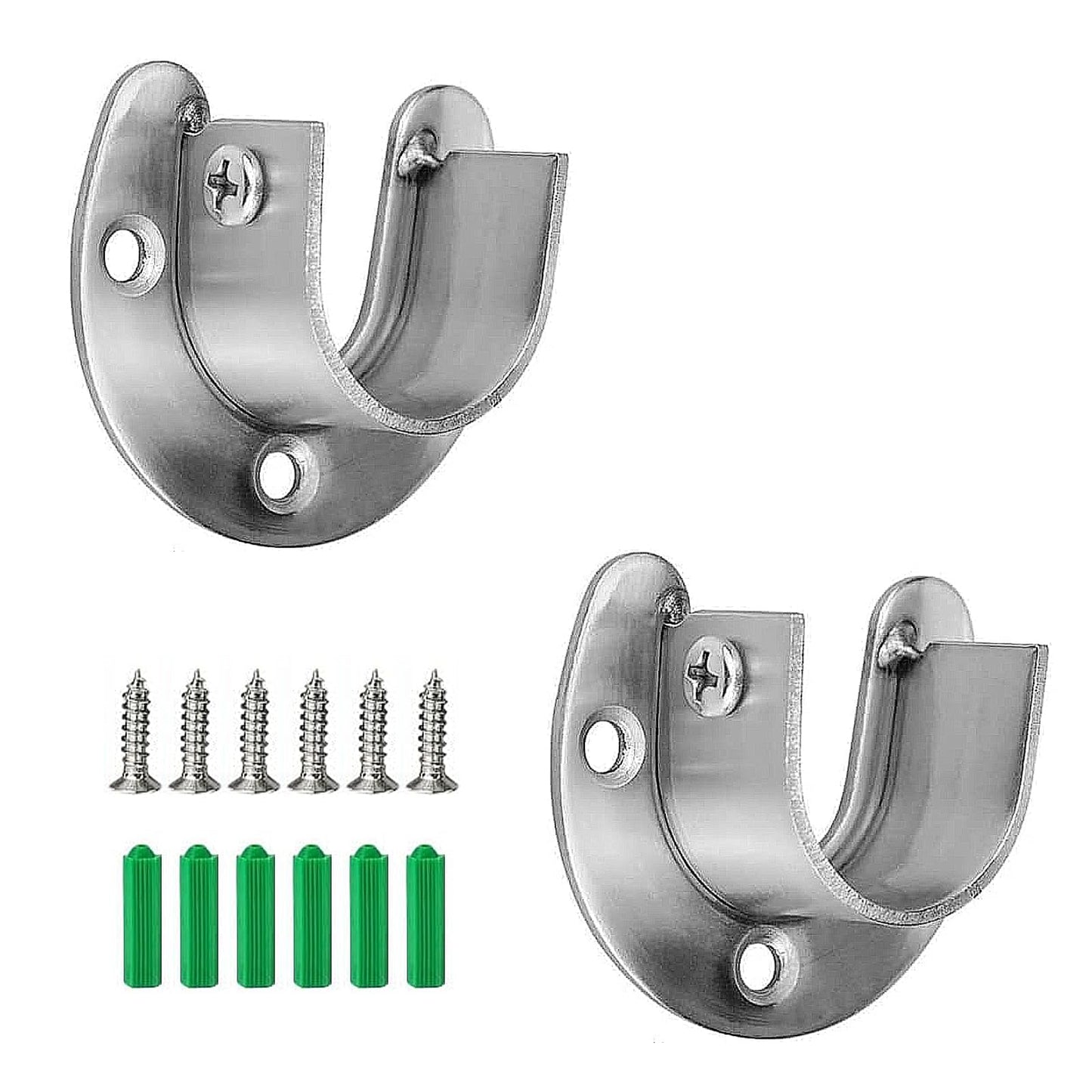 2 Pack Wardrobe Rail Support Brackets and Pole Fittings for Shower Curtain (25mm/0.98 In)
