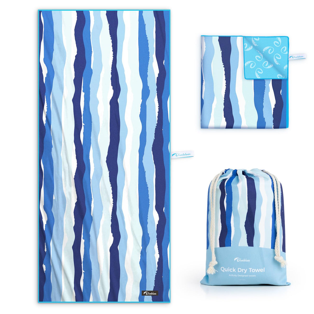 Diveblues Microfiber Beach Towel Fast Drying, Extra Large 71" x 32" Sand Free Beach Towel Super Lightweight Towels for Swimming Pool, Camping, Picnic