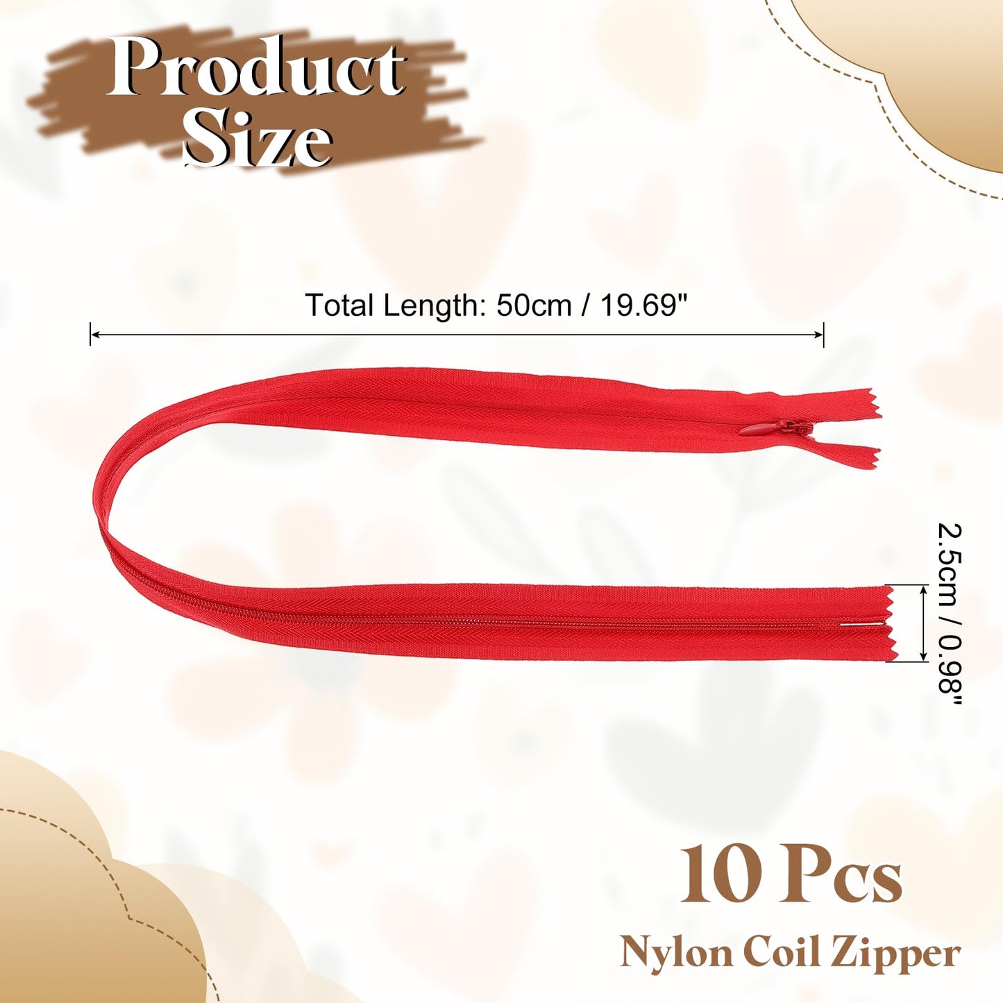 sourcing map 10Pcs 50cm/20-Inch Nylon Coil Zippers, #3 Closed End Separating Jacket Zippers Bulk Frame Replacement for Tailor Sewing Bag Craft