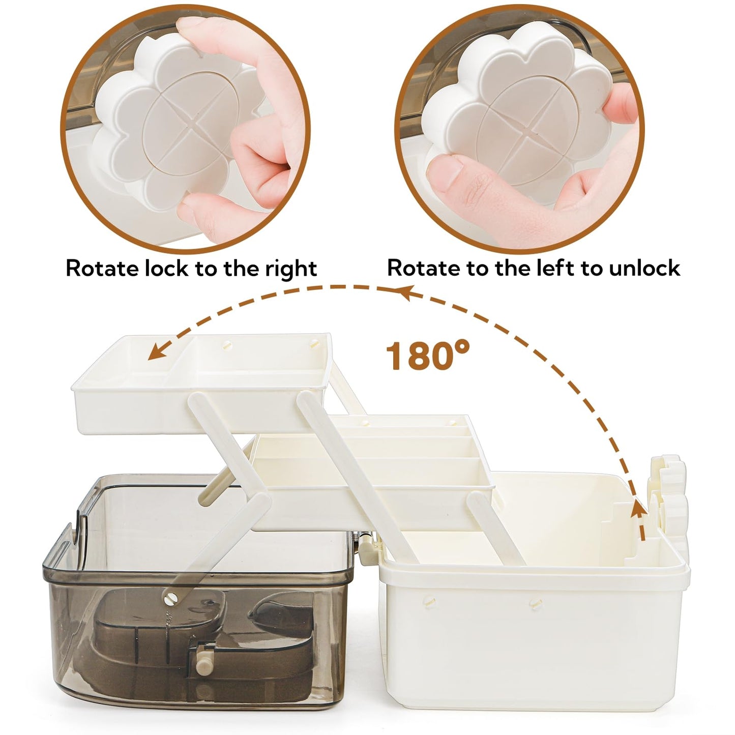ZOOFOX 3 Layer Multipurpose Dividing Storage Box, Plastic Craft Storage Boxes with Compartments, Folding Tool Box Organizer with 2 Trays