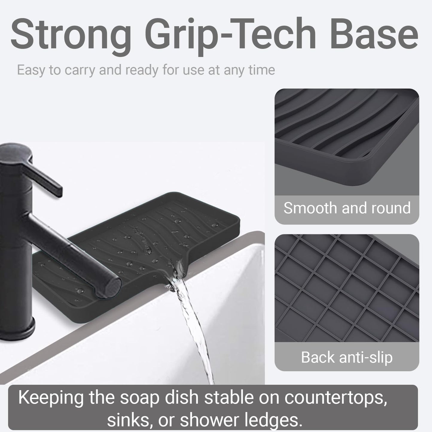 Penbin 2 Pack Silicone Soap Dish with Drain, Bar Soap Holder for Shower & Bathroom, Self Draining Waterfall Soap Tray for Kitchen Sink