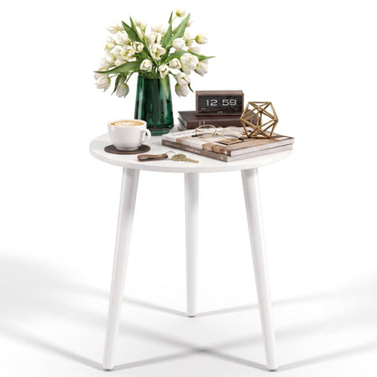 APICIZON Round Side Table, White Wooden Bedside Table with Reinforced Metal Leg Connectors, Small End Table for Living Room, Bedroom and Small Spaces