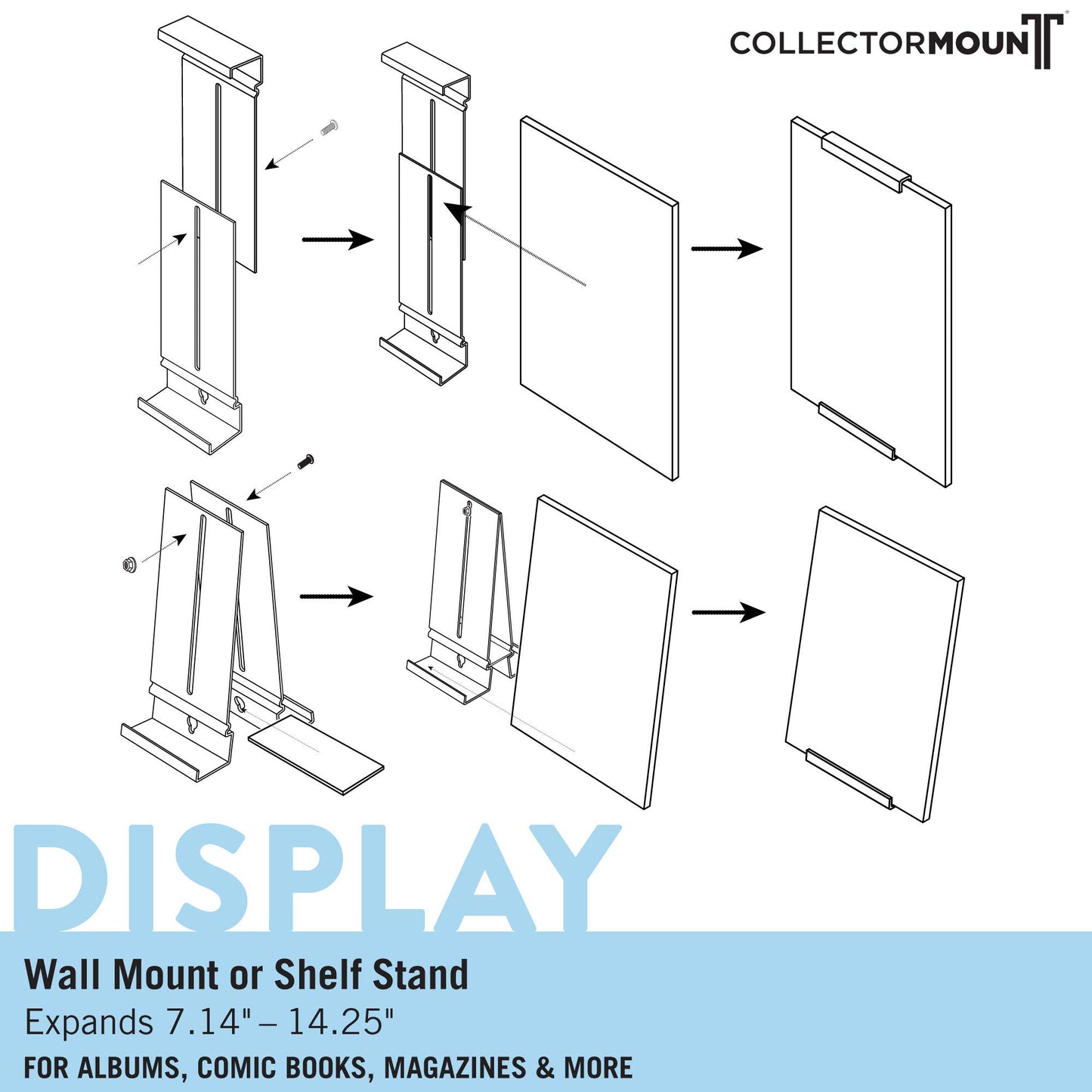 Comic Mount Comic Book Frame, Wall Mount and Shelf Stand, Invisible and Adjustable, 5 Pack