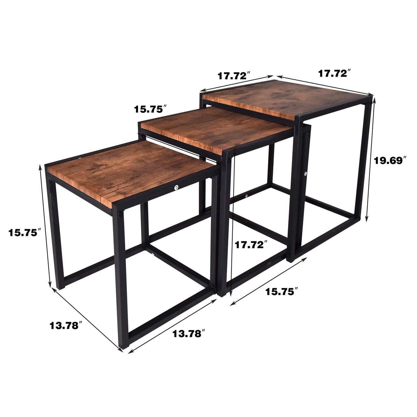 HAHRIR Nesting Coffee Table Set of 3, Stacking Metal Side Tables, Brown