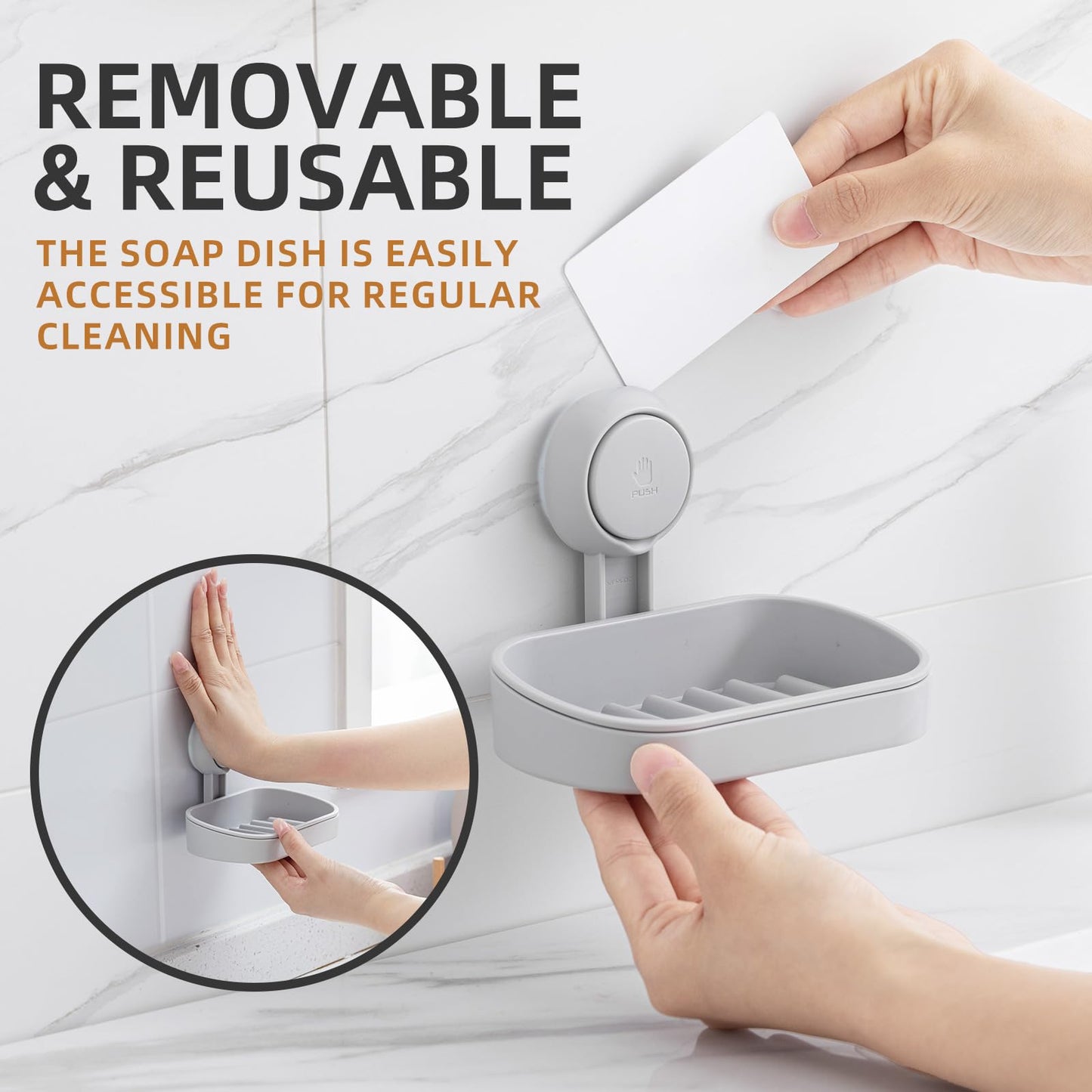 LEVERLOC Soap Dish for Shower, Drill-Free Suction Sponge Holder,Grey