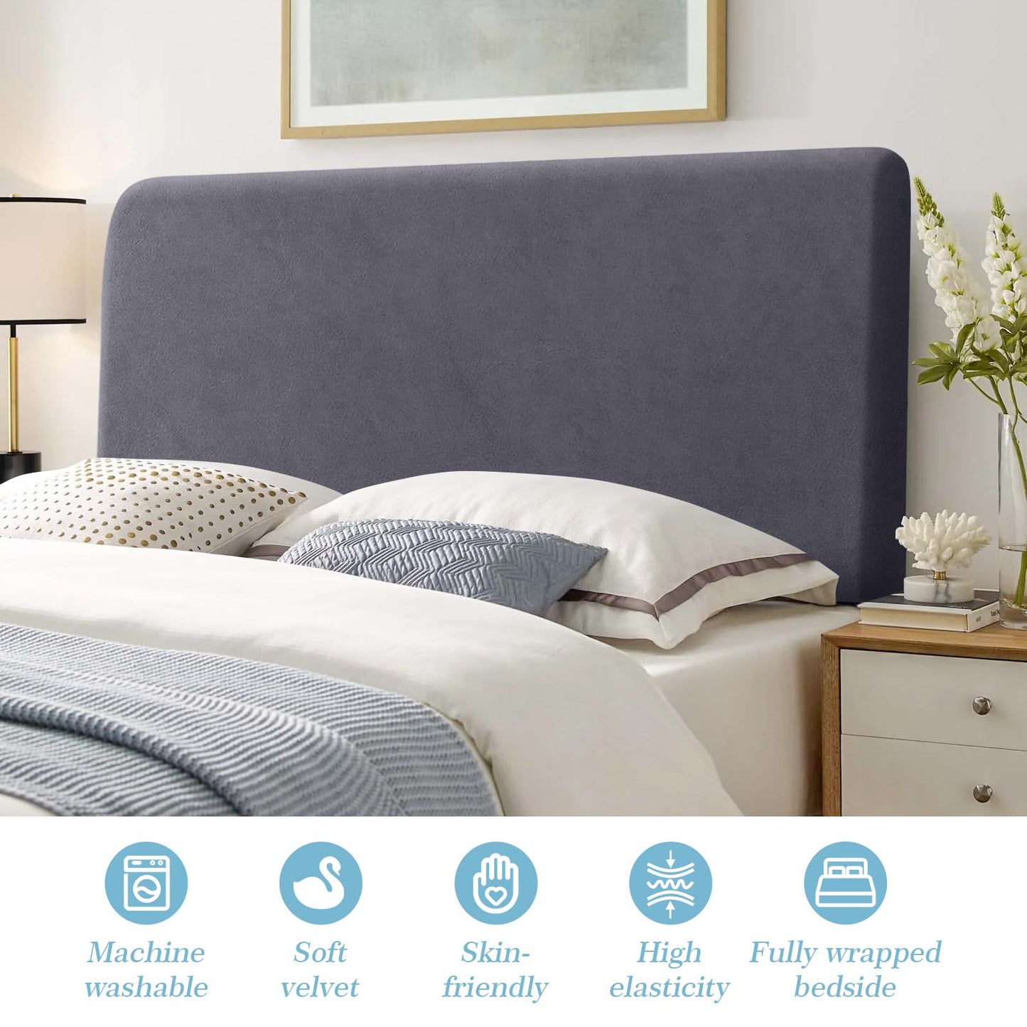 TAOCOCO Bed Headboard Cover, Elastic Headboard protection cover, all-inclusive design solid color elastic protection, Dark Grey 180-200 cm