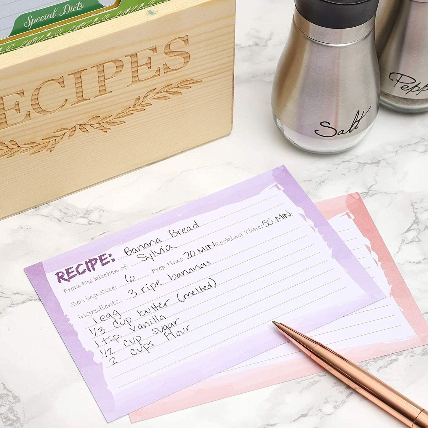 Juvale Wood Recipe Organisation Box with Cards and Dividers